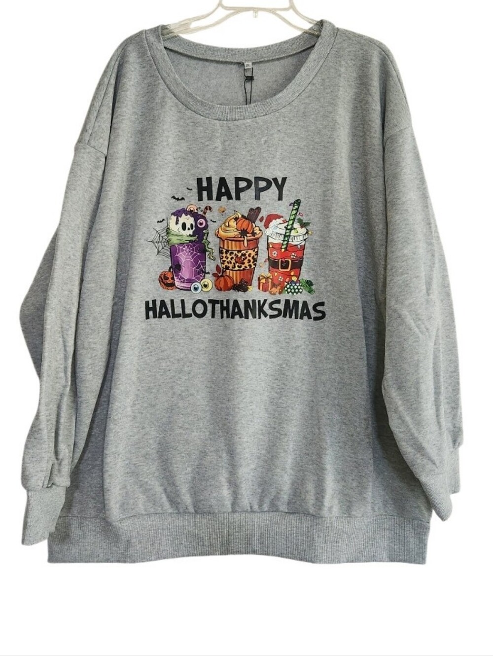 Happy Hallothanksmas Grey Graphic Sweatshirt Sz 3X Nwt